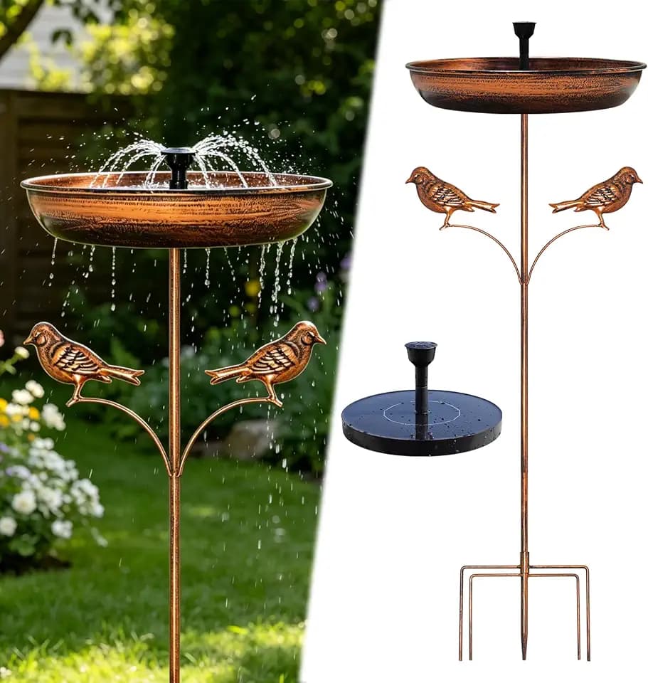 Oval Metal Bird Bath with Solar Fountain for Outside,12" Oval Birdbath Bowl