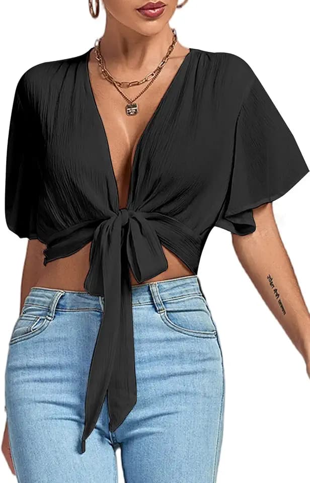 LYANER Women's Tie Front Sexy Crop Tops