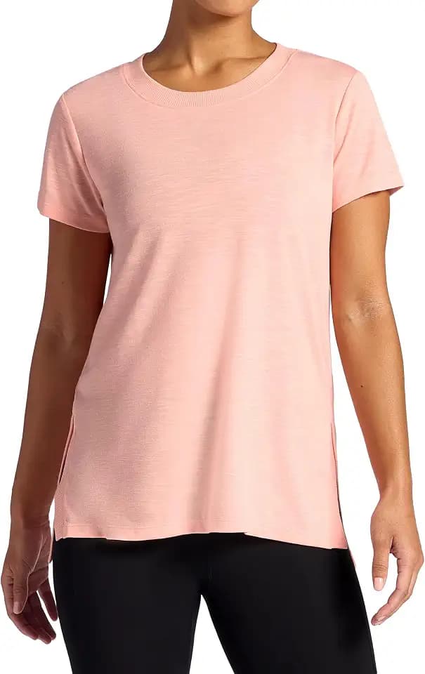 Gaiam Women's Restore Rib Mix T-Shirt, Relaxed Fit, Lightweight Heathered Material, High-Low Hem