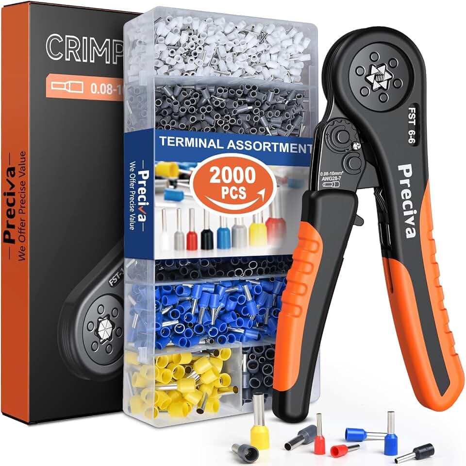 Crimpzangen Aderendhülsen Set, Preciva Sechskant Crimpzange 0,08-6mm²Aderendhülsenzange mit 2000 stück Aderendhülsen Tool Kit Krimpzange Presszange für Isolierte Unisolierte Aderendhülsen