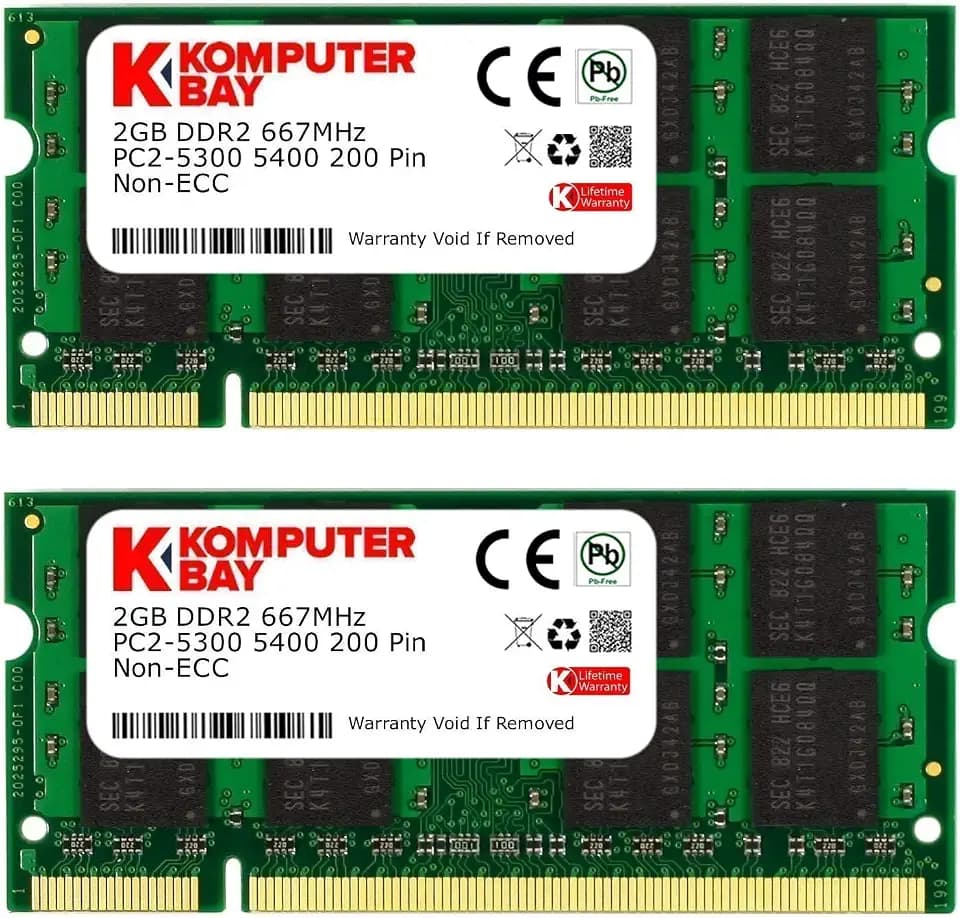 Komputerbay Arbeitsspeicher 4GB 2X2GB DDR2 667MHz PC2-5300 CL5 SO-DIMM (200-PIN, für Notebooks) Laptop - SODIMM Speicher