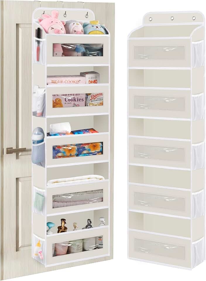 KYEVIS Hängeorganizer Tür mit 5 Fächern, Hängeregal mit Klarsichtfenster, Faltbarer Hängeorganizer Camping, Tür Organizer für Bad, Schlafzimmer, Küche, Wohnheim(Beige)