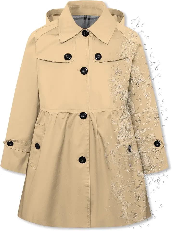 Betusline Kids Girl's Rain Jackets Waterproof Hooded Trench Coat Raincoats