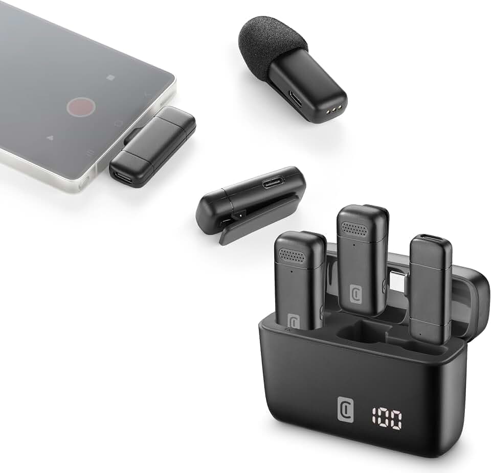Cellularline Talk Pro Kabelloses USB-C-Mikrofon für Videotelefonate, Vlogs und Kreative Inhalte, mit Plug and Play, Geräuschreduzierung durch ENC, 6 Stunden Akkulaufzeit, Monitor-Kopfhörer Inklusive