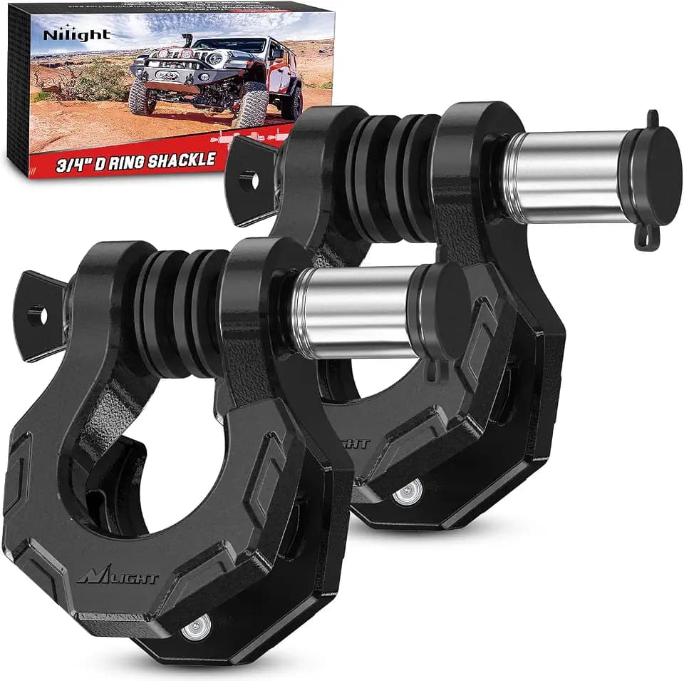 Nilight 2 Pack 3/4" D-Ring Separate Shackle 45,000 Lbs Break Strength | Includes 7/8" Lock Pin, Isolators and Washers Off Road Recovery, for Tow Strap Winch Truck Vehicle Black