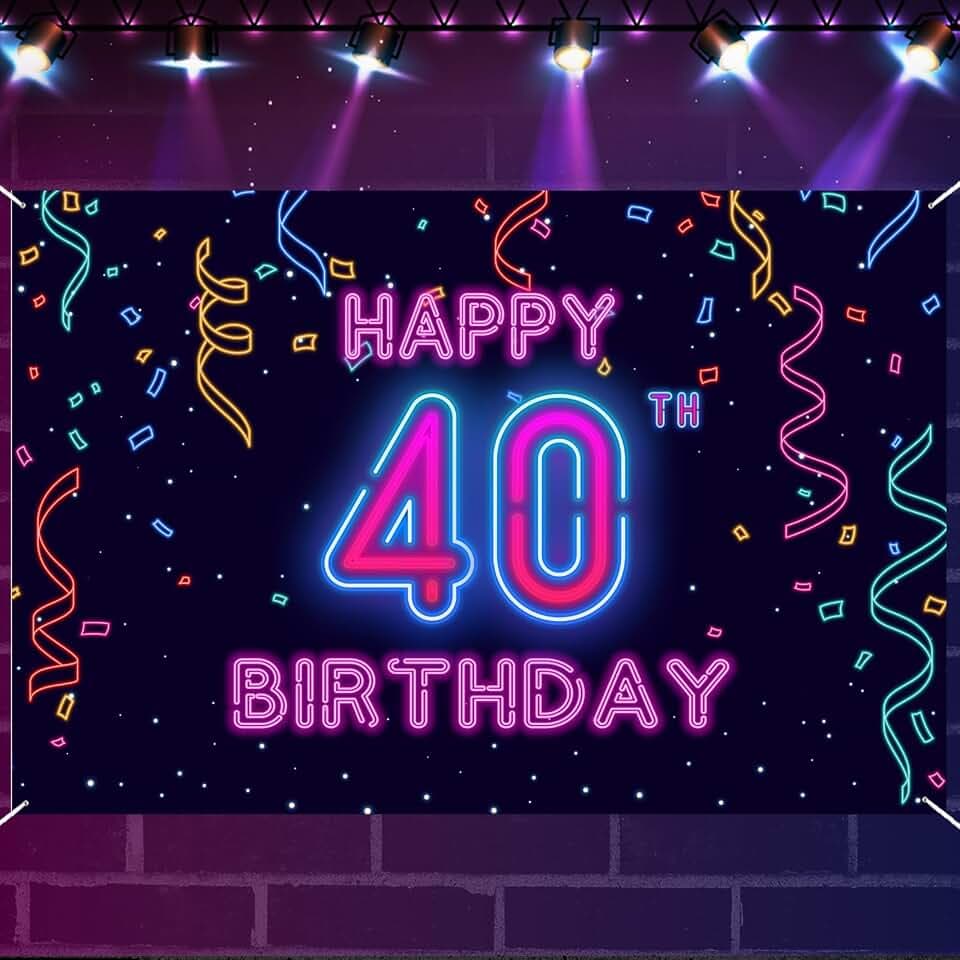 40th Neon Happy Birthday Banner Let’s Glow Banner Backdrop Decorations for Girls Boys Women Men Cheer to 40 Years Neon Themed Birthday Party Photography Background Glow Party Supplies