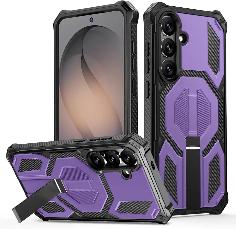 for Samsung Galaxy S25 Plus Case, 15FT Military-Grade Shockproof Phone Case with Invisible Kickstand, Compatible with MagSafe, Strong Magnetic, Heavy Duty Protection for S25+ Plus(Purple)
