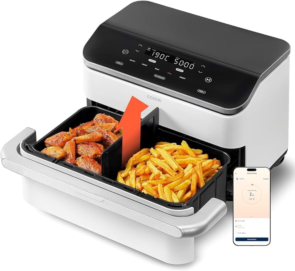Cosori Airfryer, Dual Blaze Twinfry, Flexiblen Kammern, 10L