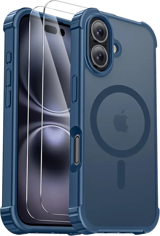 for iPhone 16 Case, 2X Screen Protectors, Deep Blue