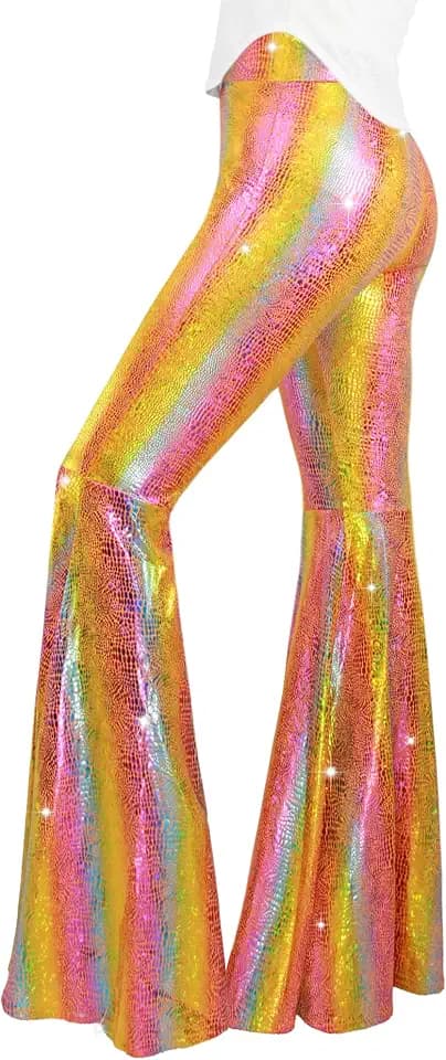 Nawgut Womens Sequin Flare Pant Sparkly High Waisted Leg Bell Bottom Glitter Trousers Night Out Clubwear