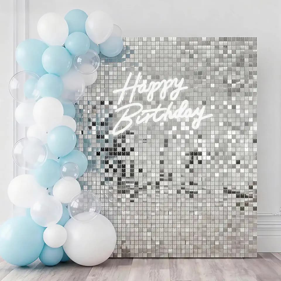 Silver Shimmer Wall Backdrop,36 Square Sequin Glitter Panels Cover 6x6 Ft Photo Backdrops for Party, Wedding,Birthday,Anniversary,Outdoor Event Decor, Sparkle Photo Background