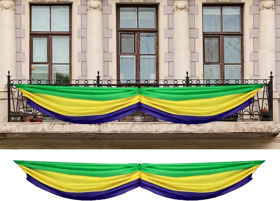 Wehhbtye 2 Pcs 8.8 Ft x 2.5 Ft Mardi Gras Bunting Flag - New Orleans Mardigras Polyester Flag Banner - Purple Yellow Green Stripe Hanging Bunting for Carnival Porch Yard Outdoor Festival Decor(XL)