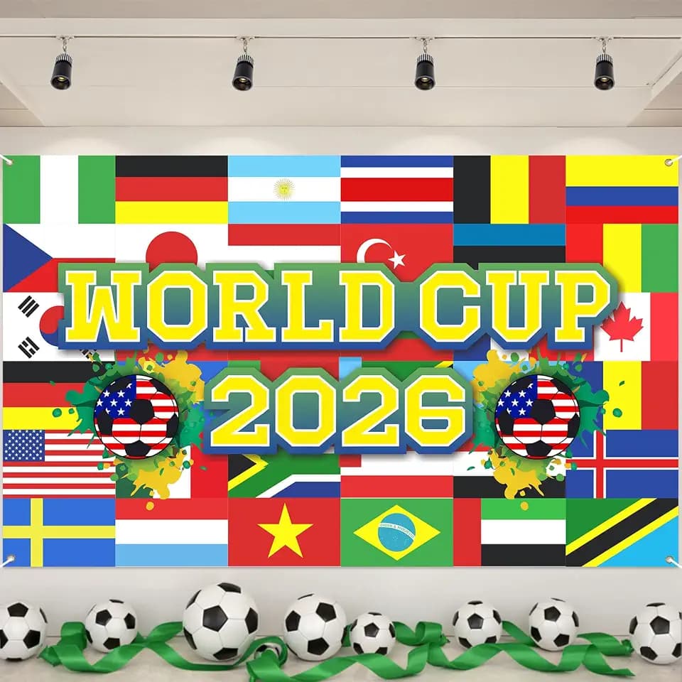 World Football Tournament Cup Celebration Backdrop 43x71 Inch 2026 Vibrant Soccer Festival Background for World Tournament Cup Party Photo Booth and Football Event Decor