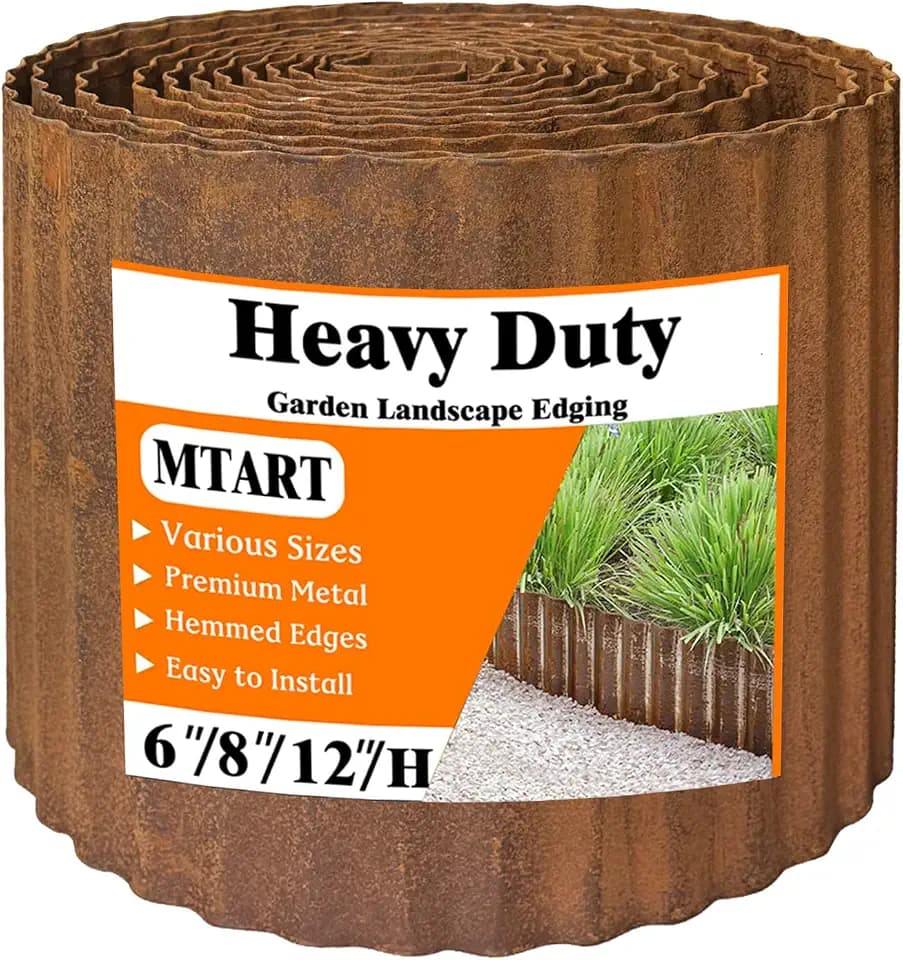 MTART Metal Garden Edging for Landscaping, Sturdy Corrugated Edging Border for DIY Flower Bed, Lawn and Landscape Edging (Rusty, 5.5"×60Ft)