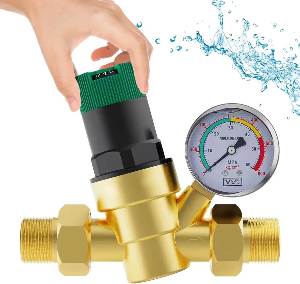 Wasser Druckminderer mit Manometer, Wasserfilter 3/4 Zoll Hausanschluss Druckminderer Wasser, Wasser üBerdruckventil Aus Messing zur Regulierung des Wasserdrucks