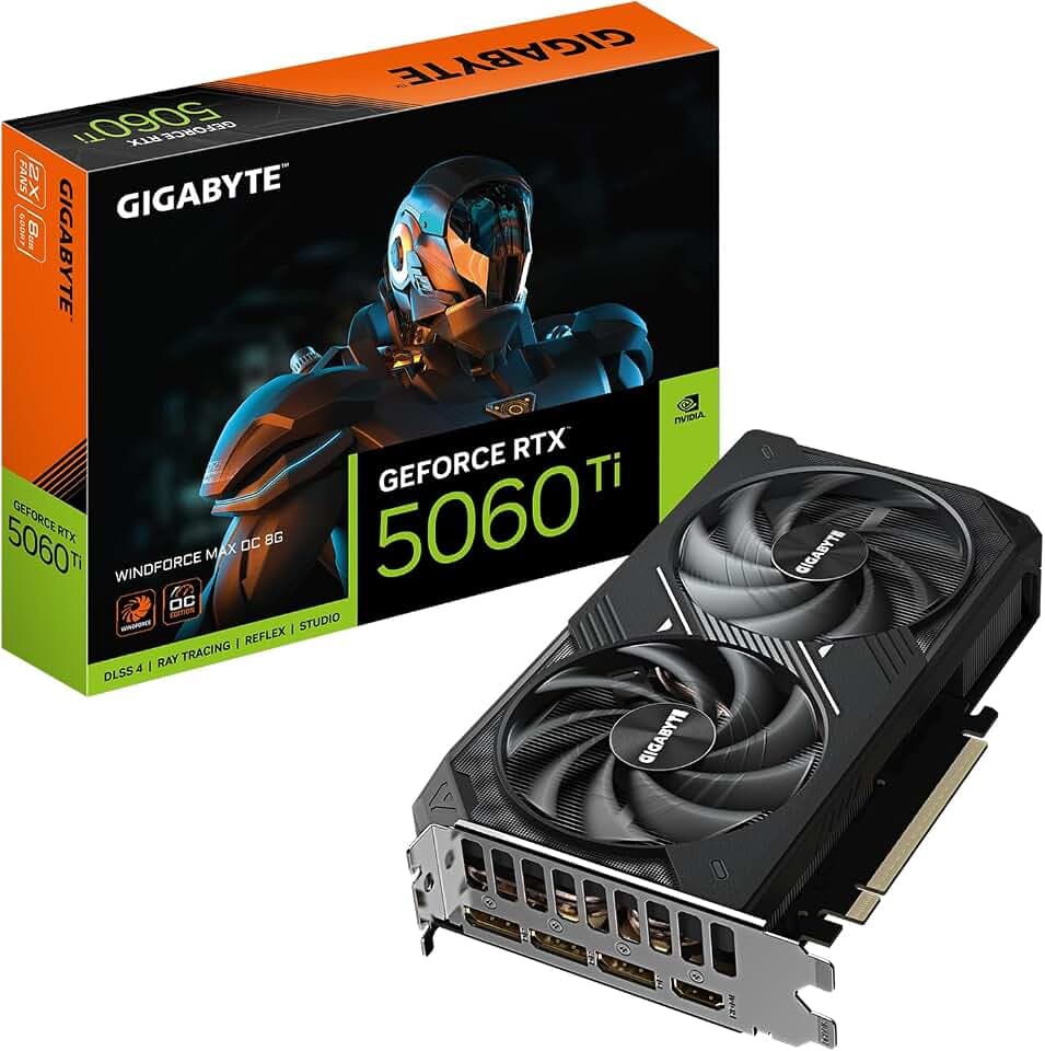 GIGABYTE GeForce RTX 5060 Ti WINDFORCE MAX OC 8G Grafikkarte, 8 GB 128-bit GDDR7, PCIe 5.0, WINDFORCE Cooling System, GV-N506TWF2MAX OC-8GD Grafikkarte