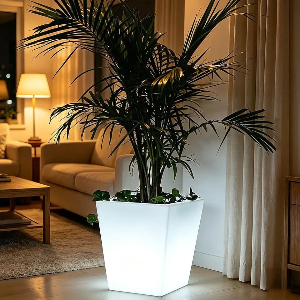 16-In Square LED Planter Pot Outdoor, Large Rechargeable Lighted Flower Pot w/Remote, Dimmable RGB Color Changing Light Up Plant Pots, Modern Waterproof Illuminated Planter for Home Balcony Porch Yard