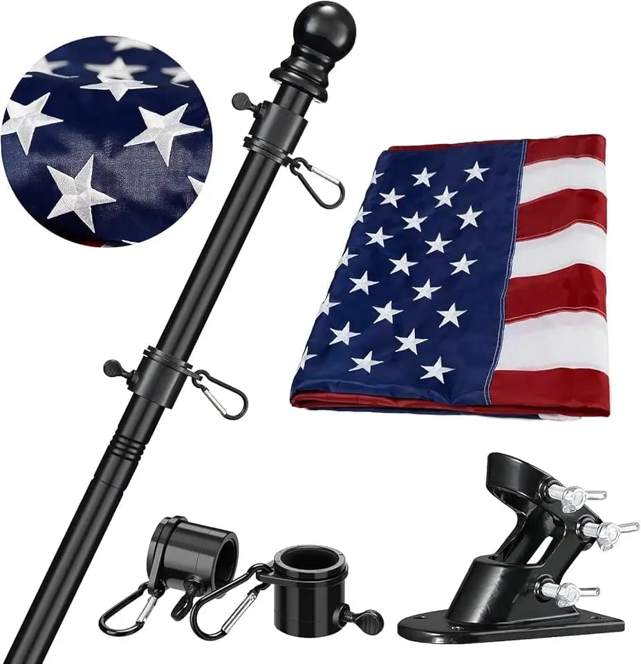 American Flag with Pole Kit - Includes 5ft Tangle Free Metal Flag Pole,4x6 Embroidered US Flag,Mount Holder Bracket,for Outside House,Front Porch,Outdoor,Black