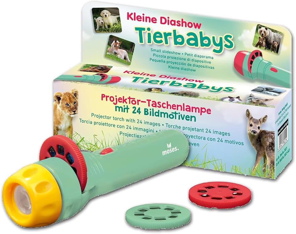 moses. Kleine Diashow Tierbabys, Projektor-Taschenlampe für Kinder, 24 Bildmotive mit den niedlichsten Tierkindern, Für die Entdeckungsreise von zuhause