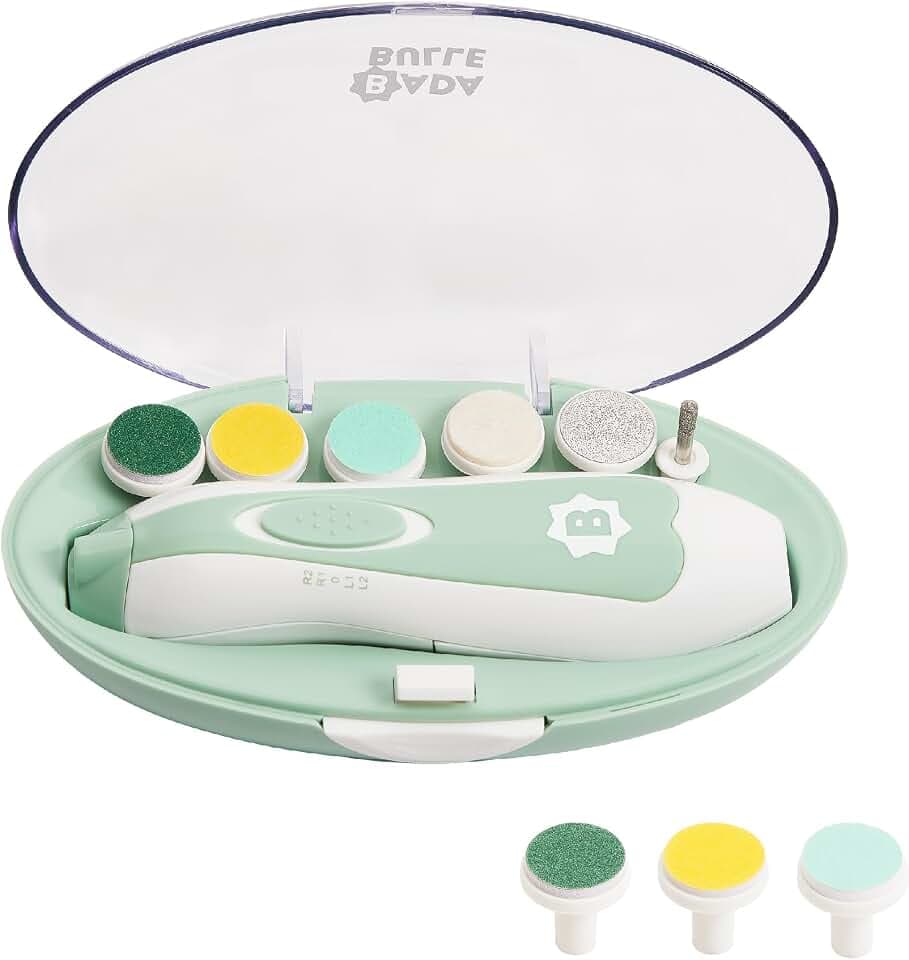 Badabulle Elektrische Nagelfeile Baby - Baby Nagelset - Nagelpflegeset mit 6 Aufsätzen