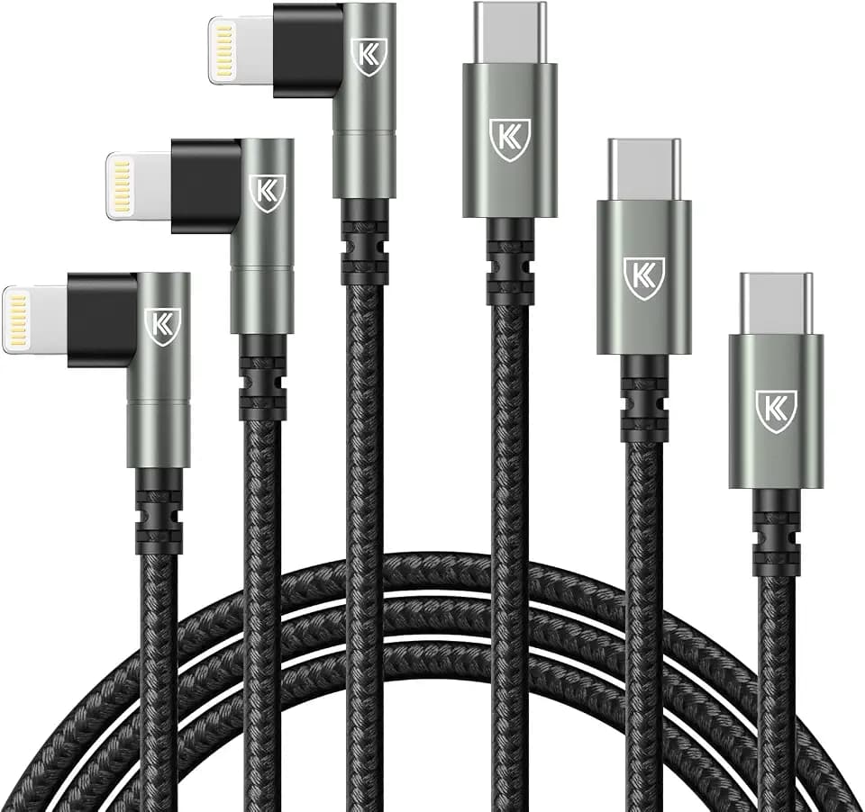 90 Degree iPhone Charger 6FT [Apple MFi Certified] 3Pack USB C to Lightning