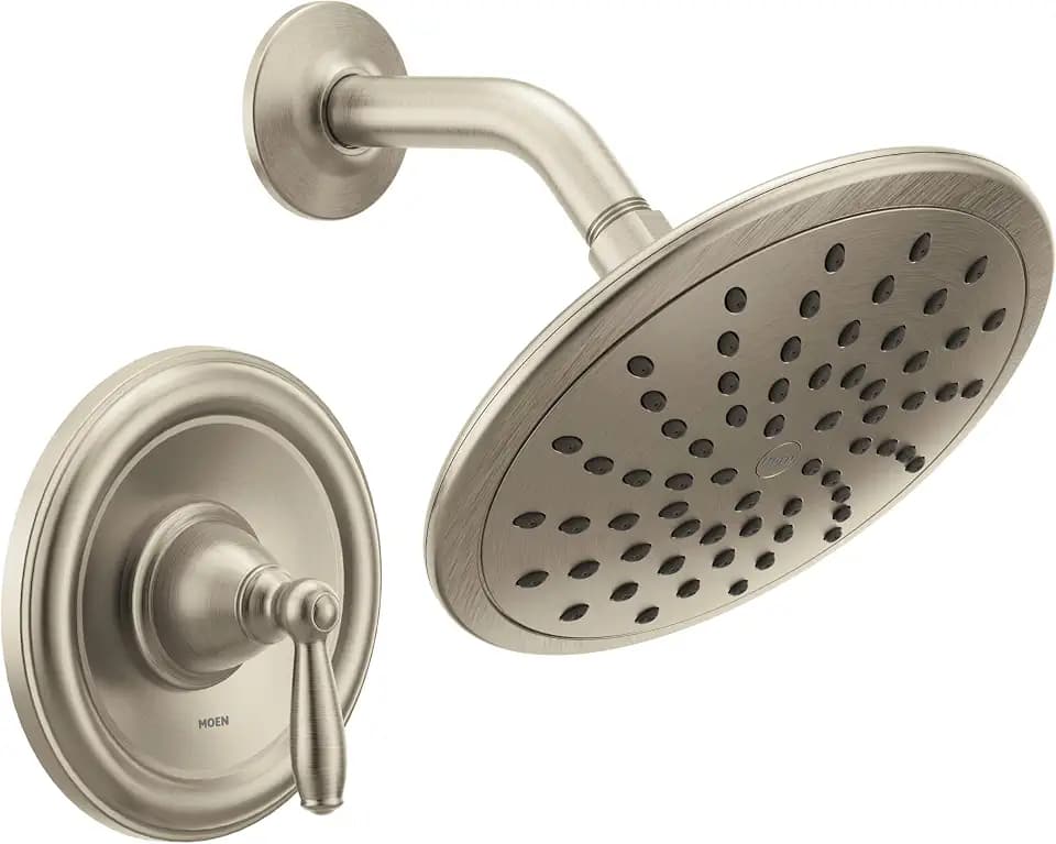 Moen Brantford Brushed Nickel Posi-Temp Shower Trim Kit with 8-Inch Eco-Performance Rainshower and Traditional Handle, Valve Required, T2252EPBN