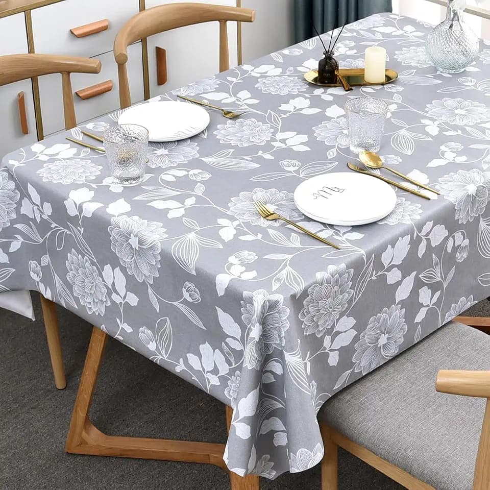 Zobesta Heavy Duty Grey Vinyl Tablecloths Rectangle Tables 70x55 Inch PVC