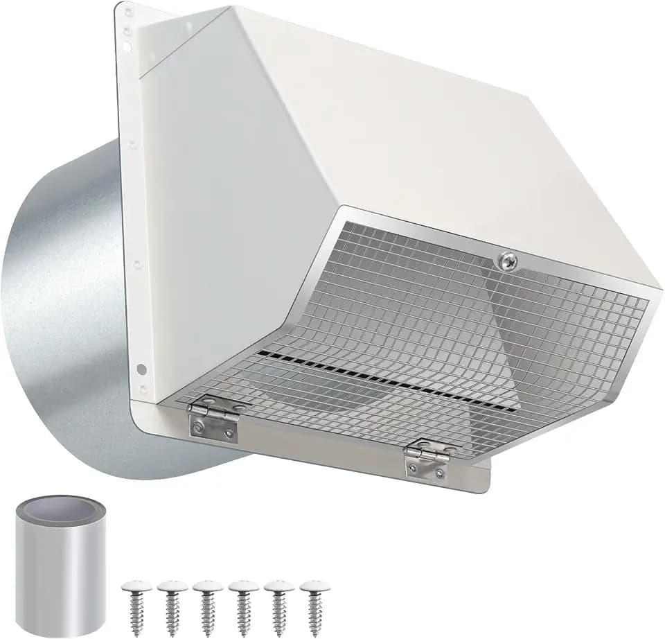 12 Inch Hooded Wall Vent with Screen and Damper, Outdoor Wall Exhaust Vent Cover Cap for Duct Dryer Range Hood Exterior Heating Cooling Ventilation and Outside Air Exhaust, Galvanized Steel, White