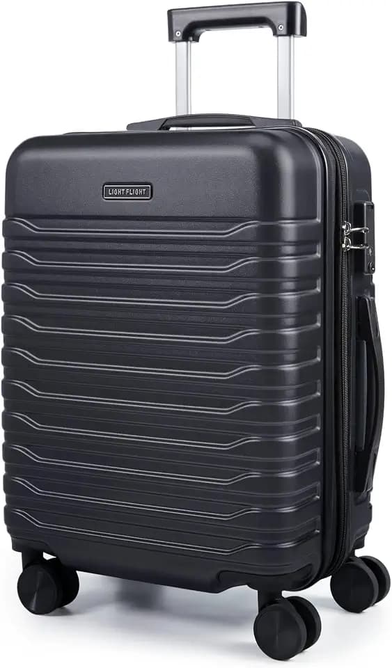LIGHT FLIGHT Expandable 20" Carry On Luggage 22x14x9, TSA Lock, Black
