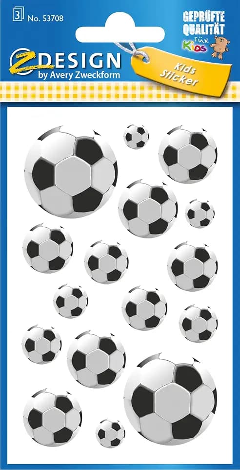 Avery Zweckform 53708 Aufkleber für Kinder, Fußball, Papiermaterial, 3 Bögen, 48 Sticker