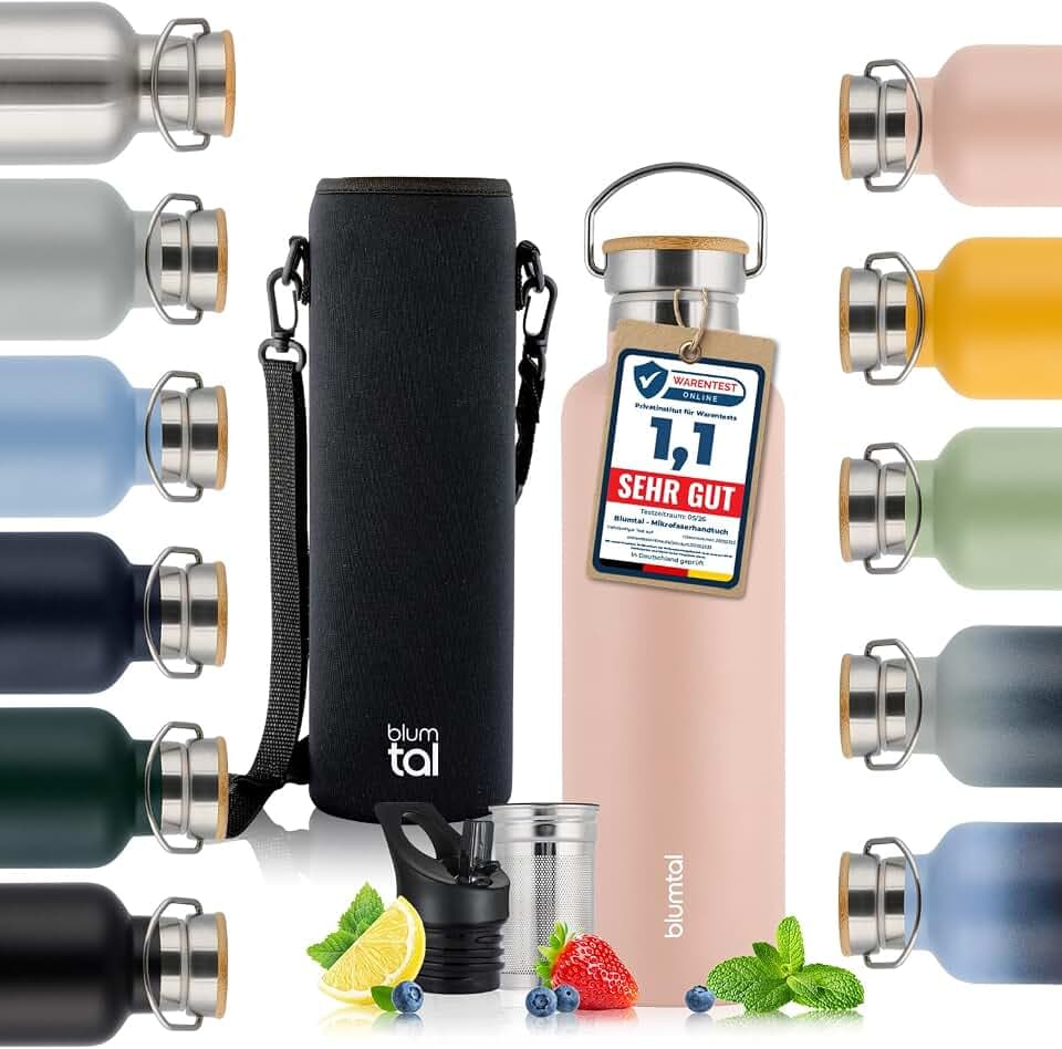Blumtal Thermosflasche 1L - doppelwandige Trinkflasche 1L Edelstahl - Thermoflasche 1L BPA frei - Edelstahl Trinkflasche 1L - Teeflasche - Trinkflasche Thermo - Sportflasche 1000ml - Mellow Rose