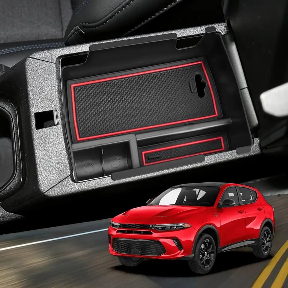 YEE PIN for Dodge Hornet Center Console Organizer Dodge Hornet GT Middle Console Storage Insert Console Tray Arm Rest Organizer for 2023 2024 2025 Dodge Hornet Accessories GT GT Plus R/T R/T Plus Red