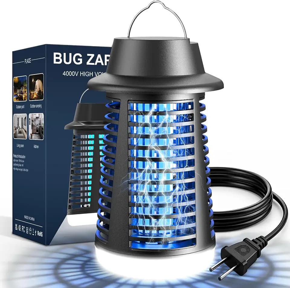 Insektenvernichter Elektrisch, leistungsstarke 4250V Hochspannung Fliegenfalle Elektrisch, effektives 20W UV Licht Mückenfalle, mit LED Basisbeleuchtung, IPX4 Wasserdicht für Innen und Außen