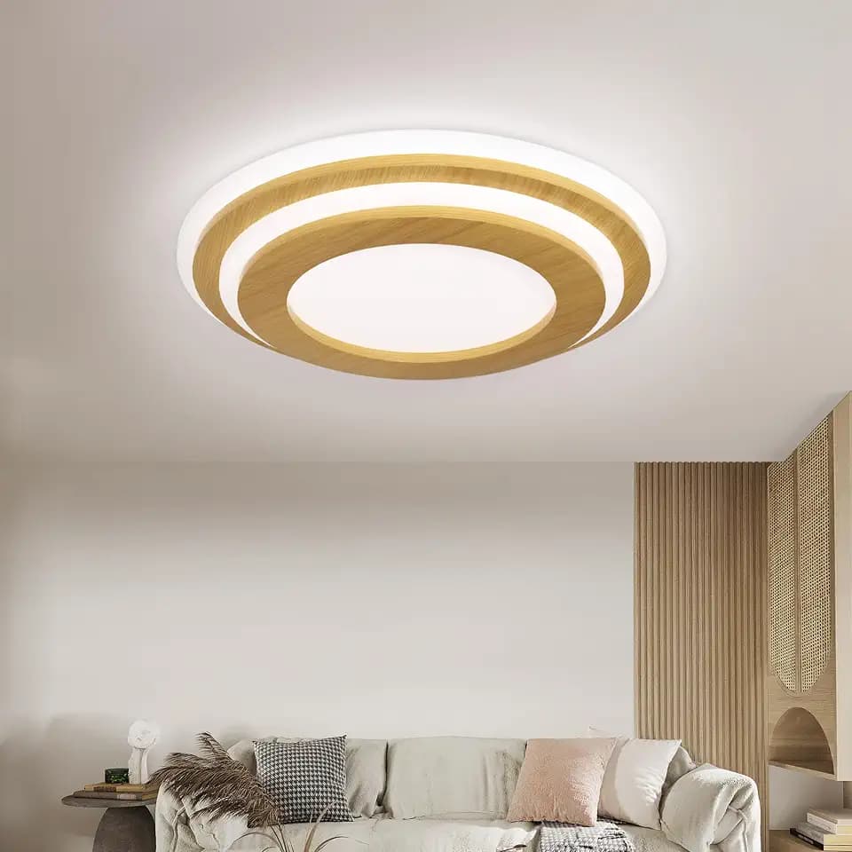 LUOLONG LED Deckenleuchte Holz Deckenlampe Runde 45W Schlafzimmerlampe 50CM Dimmbare Deckenleuchten 3000-6000K Moderne Wohnzimmerlampe Acrylschirm Schlafzimmer Wohnzimmer Arbeitszimmer Büro