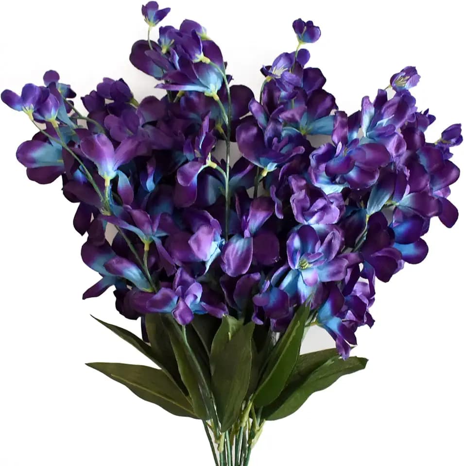 26.7'' Artificial Orchid Stems Purple Blue Silk Turquoise Orchids Flowers for Wedding Bridal Bouquet Boutonniere Wreath Table Centerpiece Outdoor Decor (12 Stems)