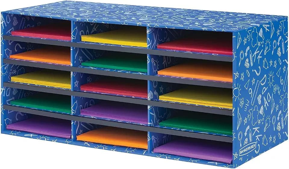 Bankers Box 15-Compartment Literature Sorter, 28.5" x 12.375", Blue