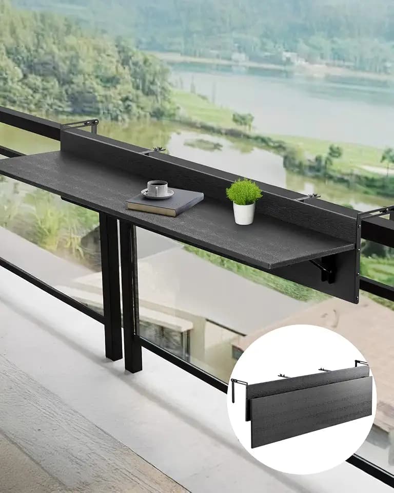 VEVOR Balcony Hanging Table, 59 x 12 inch, Outdoor Balcony Bar Table for Railings, 50 lbs Loading, Fit Railing from 1" to 4.3", Serving Table for Patio & Deck