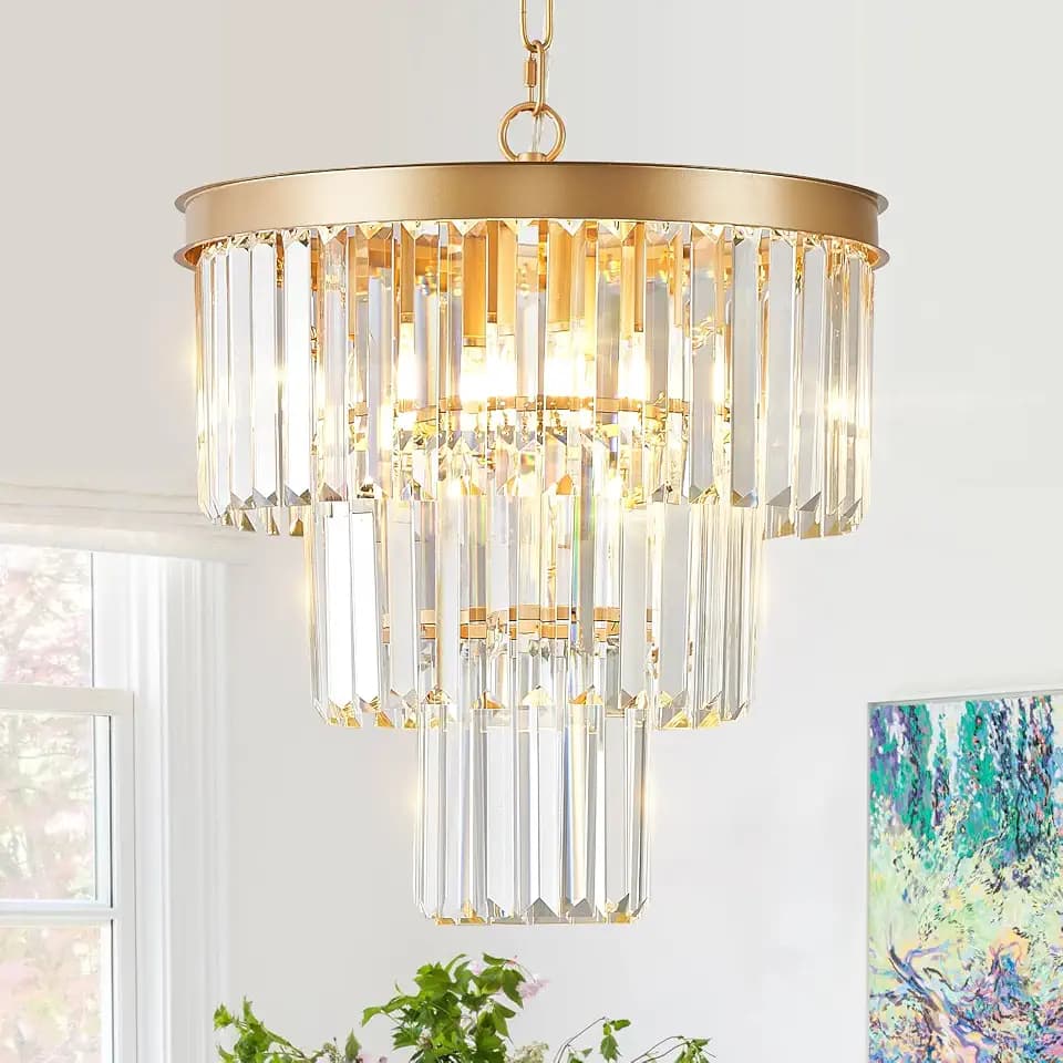 CATINER 16" Modern Crystal Chandeliers,6 Lights Gold Round Light Fixture