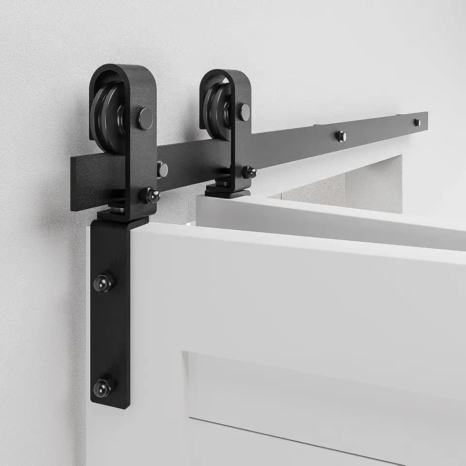 24" Bi-Folding Sliding Barn Door Hardware Track Kit,Smoothly&Quietly,Side Mounted Black Roller,Easy Install,Door Not Included [Fit Double 10" Bifold Doors]