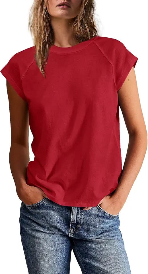 Yanekop Womens Short Sleeve Shirts Crewneck T Shirts Basic Tees Casual Summer Tops Cap Sleeve Tops Trendy Shirts