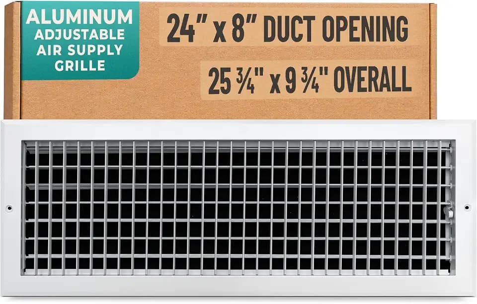 Fits 24x8 Duct Opening Aluminum Adjustable Air Supply Grille by Handua | Rust Proof | Register Vent Cover Grill for Sidewall and Ceiling | White | Outer Dimensions: 25.75" X 9.75"