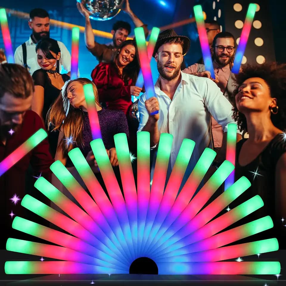 wellent 230 LED Foam Glow Sticks, Bulk Glow Sticks, Foam Light Up Sticks Bulk, LED Foam Sticks with 3 Colorful Flash Mode,Glow Party Supply for Wedding, Birthday, Concert, Carnival, Sporting Events