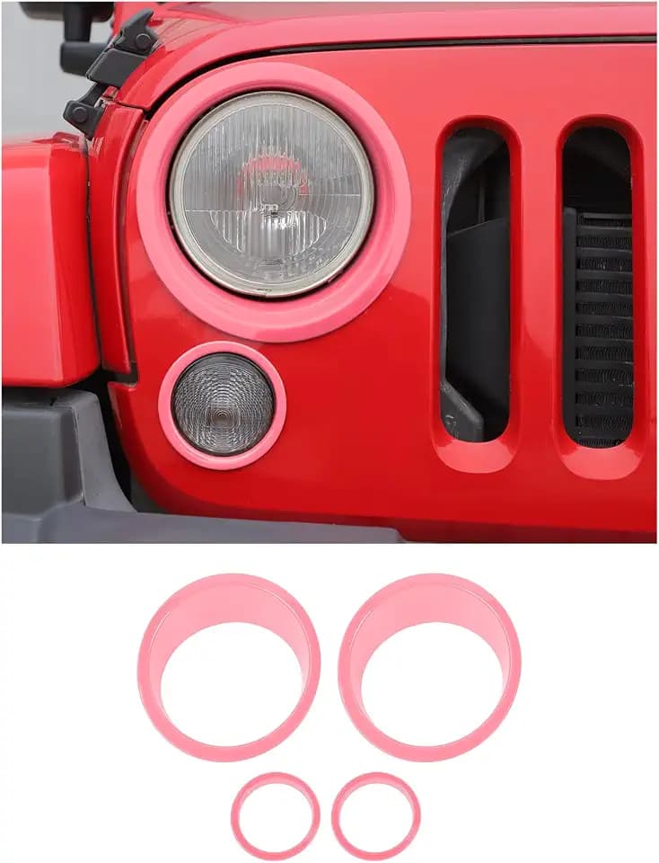 Hoolcar Headlight Bezels Headlight Cover Trim & Front Turn Signal Light Trim Cover Fit for Jeep Wrangler JK JKU 2007-2017, Exterior Accessories, Pink