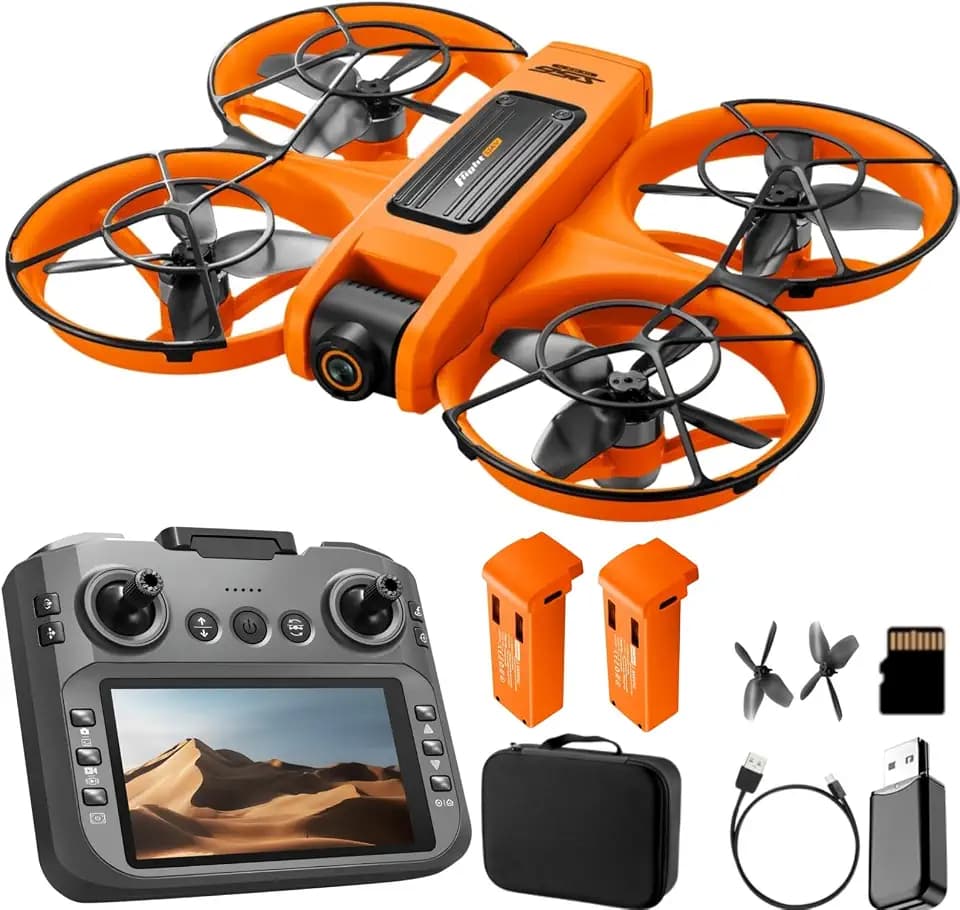 Drohne mit 4,9‑Zoll‑Bildschirm‑Fernbedienung, Dual‑Kamera, bürstenlosem Motor, 360° Flips, optischer Flusspositionierung, Höhenhaltung, Ein‑Tasten‑Start, 2 Batterien, geeignet für Anfänger