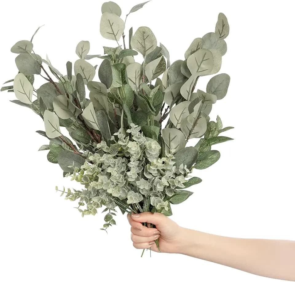 Ling's moment Artificial Plants Eucalyptus Leaves Branches Bouquets,19Pcs 17.5" Tall Hanging Fake Greenery Filler w/Stems, Realistic Texture Decor for Wedding Table Centerpieces, Outdoor/Room/Office