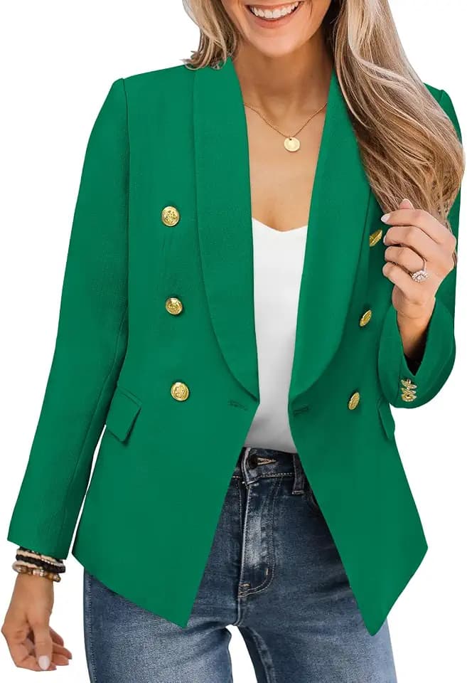 CRAZY GRID Womens Casual Blazer Jacket Gold Button Long Sleeve Work 0ffice Suit Jacket