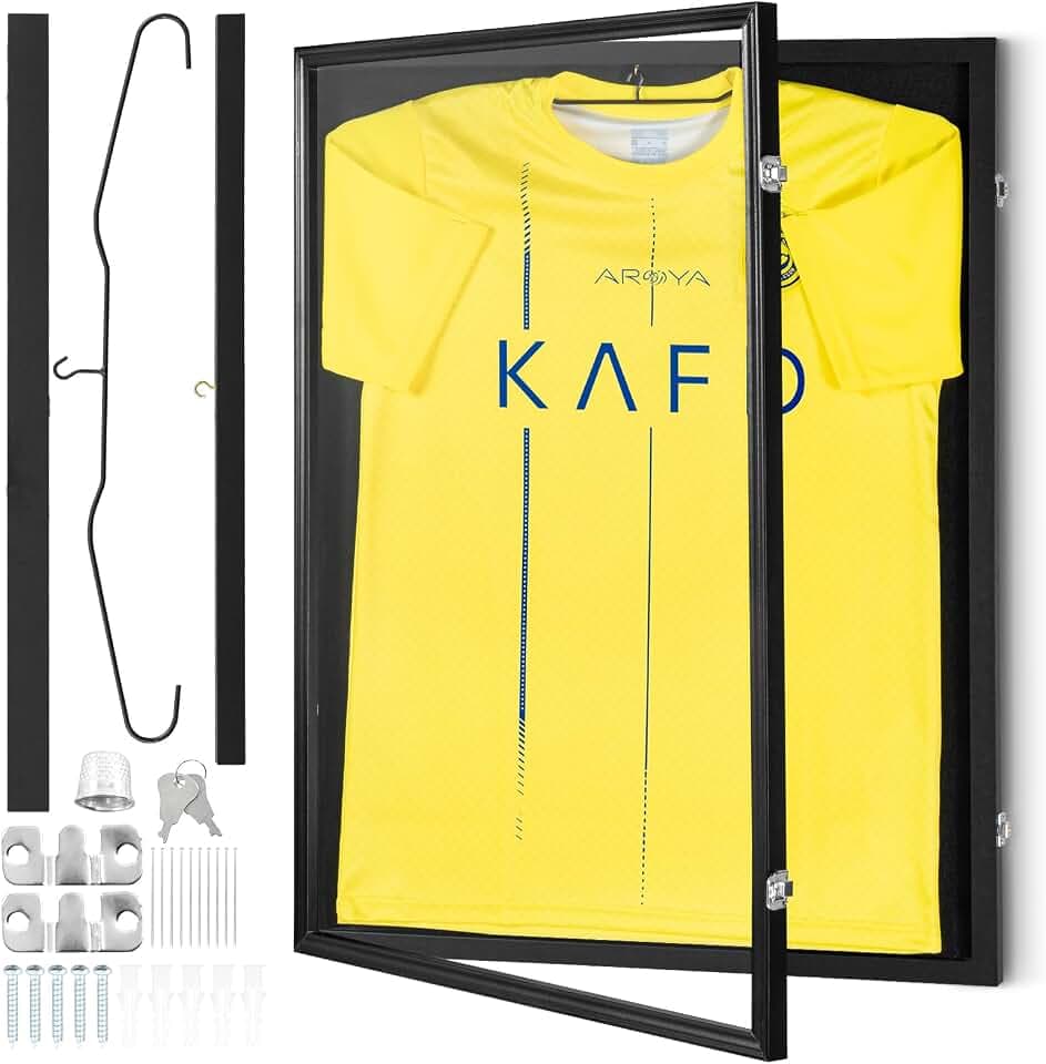 VEVOR Trikot-Präsentationsrahmen 590x790x40mm abschließbare Schattenbox für Sporttrikots mit 98% UV-Schutz PC-Glas und Kleiderbügeln für Baseball- Basketball- Football- Hockey-Trikots und -Uniformen