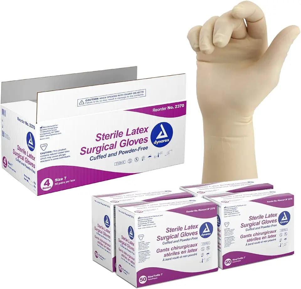 Dynarex SafeTouch Sterile Latex Surgical Gloves - Size 7, Case of 200 Pairs