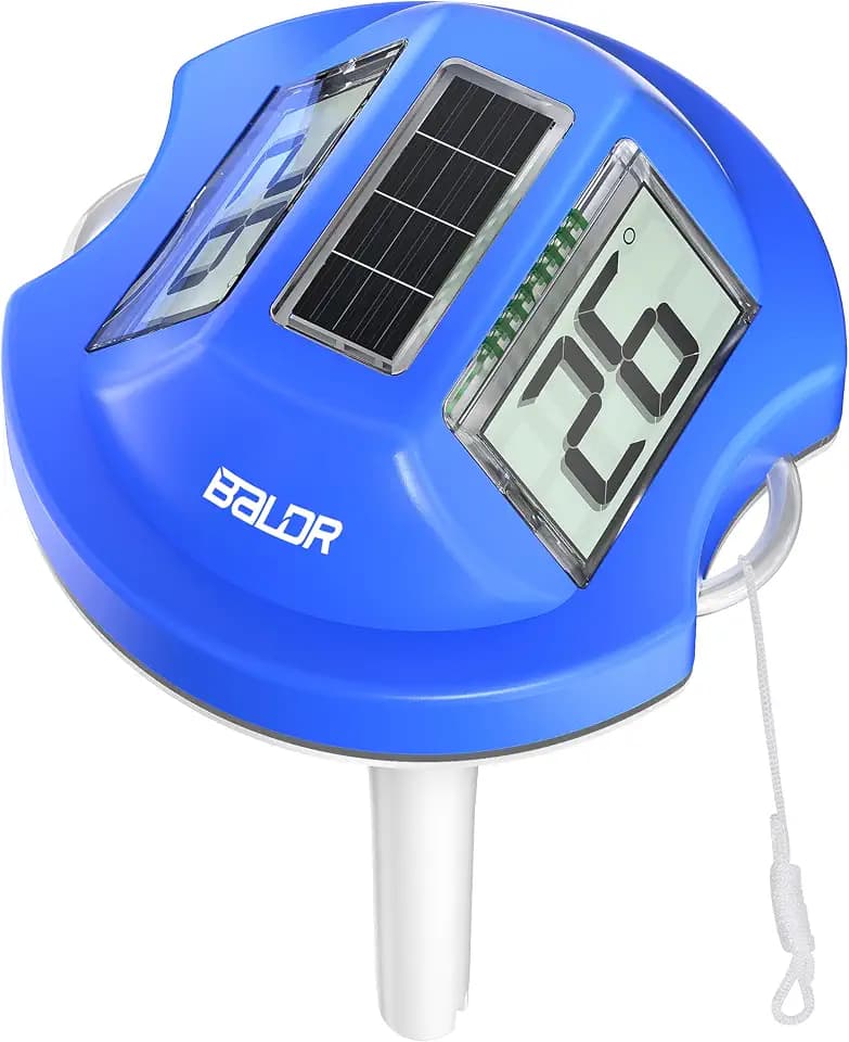 BALDR Solar Schwimmendes für Pool mit zwei großen Displays | IPX7 wasserdichter digitaler Temperaturmesser für Einbau-, Aufstellpools, Spa & Gartenteiche (Dunkelblau)