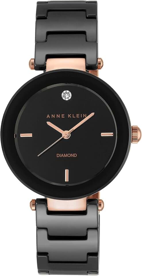 Anne Klein Women's Black Ceramic Bracelet Watch with Diamond Accent
